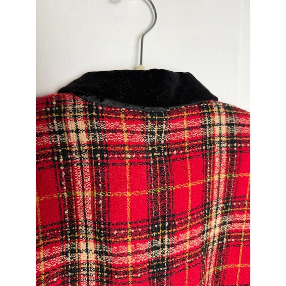 Positive Attitude Red Tartan Plaid Cropped Blazer Velvet Collar Clueless Size 8 - Picture 7 of 11